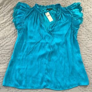 NWT Anthropologie Current Air pleated blouse turquoise blue small